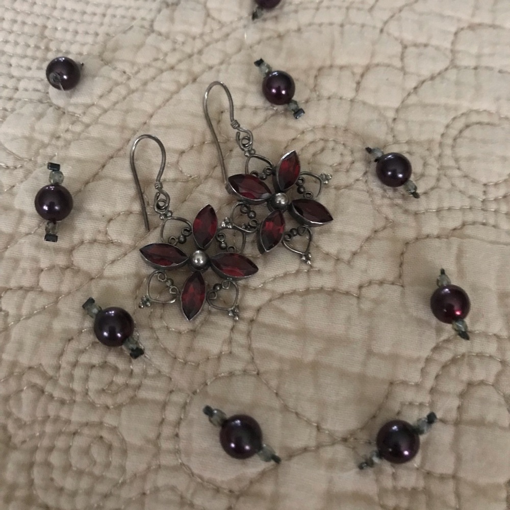 Cranberry ColorFloating Bead Necklace & Earrings